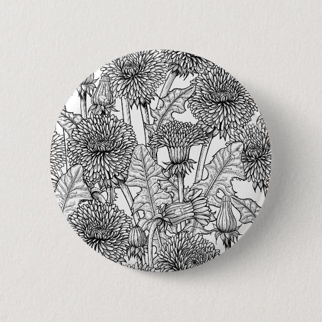 Badge Rond 5 Cm Dandelions, noir et blanc (Devant)