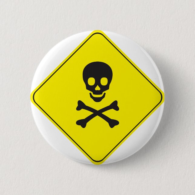 BADGE ROND 5 CM DANGER - SYMBOLE DE CRÂNE ET D'OS (Devant)