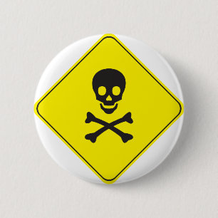 BADGE ROND 5 CM DANGER - SYMBOLE DE CRÂNE ET D'OS
