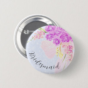 Badge Rond 5 Cm Dans le bouquet à ruban rose doux bleu demoiselle 