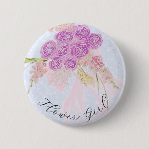 Badge Rond 5 Cm Dans le bouquet de ruban bleu rose demoiselle d'ho