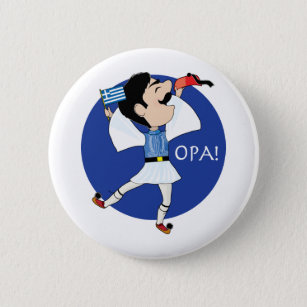 Badge Rond 5 Cm Danse d'Evzone de Grec avec le drapeau OPA !