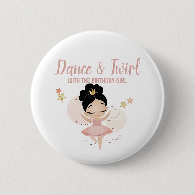 Badge Rond 5 Cm Danse & Twirl, Princesse Ballerina avec Tiara Anni (Devant)