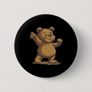 Badge Rond 5 Cm Danser Drôle Ours Brown Pour Les Amoureux