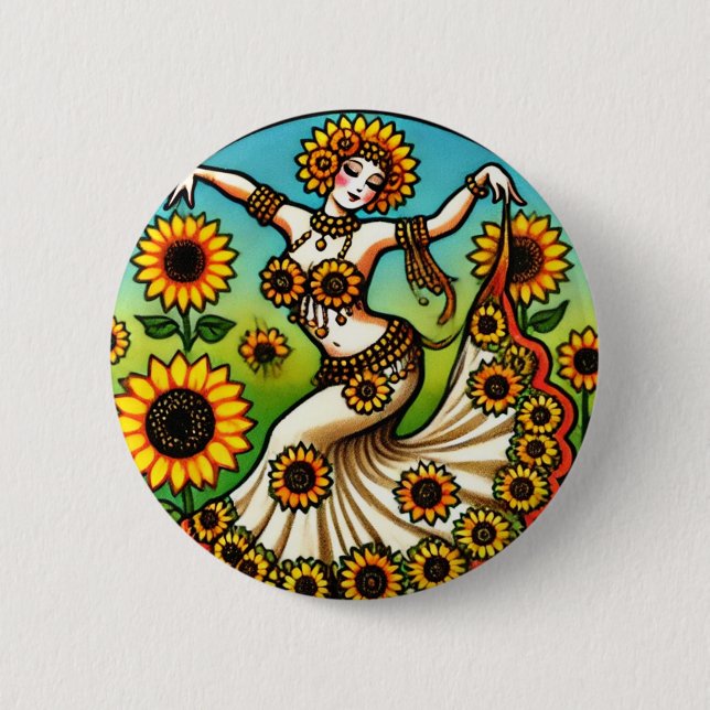 Badge Rond 5 Cm Danseur du ventre de tournesol (Devant)