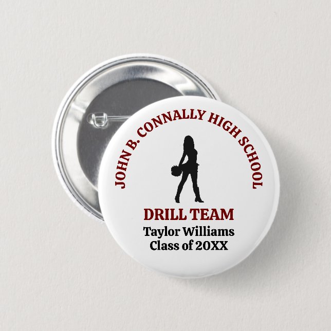 Badge Rond 5 Cm Danseuse de l'équipe de drill de la Maroon High Sc (Devant & derrière)