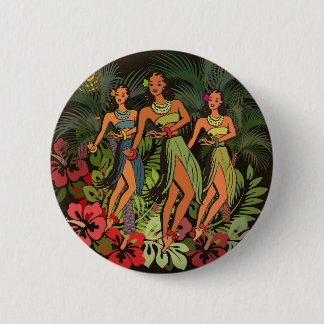 Badge Rond 5 Cm Danseuses Hula Vintage Hawaï Rétro Tiki Palmier