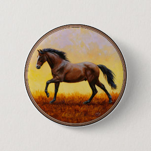 Badge Rond 5 Cm Dark Bay Stallion Horse Galloping