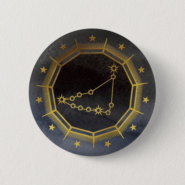 Badge Rond 5 Cm Dark Zodiac: Capricorn Birth Sign Black & Gold (Devant)
