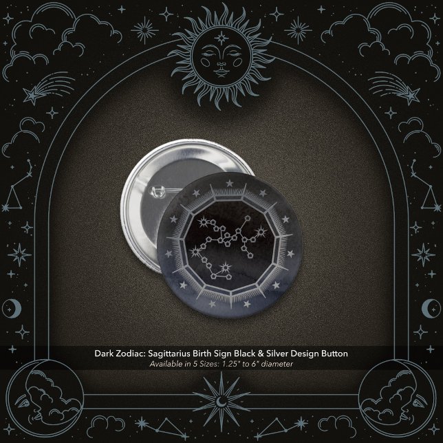 Badge Rond 5 Cm Dark Zodiac: Sagittarius Birth Sign Black & Silver (Dark Zodiac: Sagittarius Birth Sign Black & Silver Button)