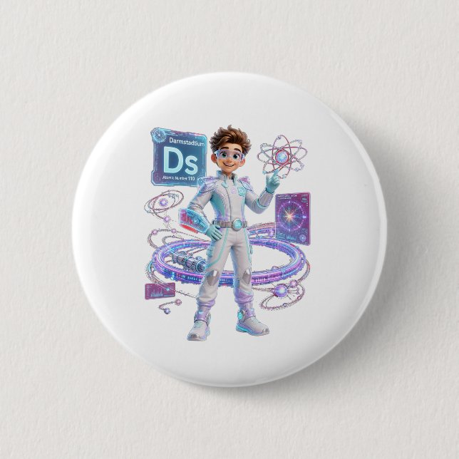 Badge Rond 5 Cm # Darmstadtium (Ds) – Numéro Atomique 110 | ATOMIV (Devant)