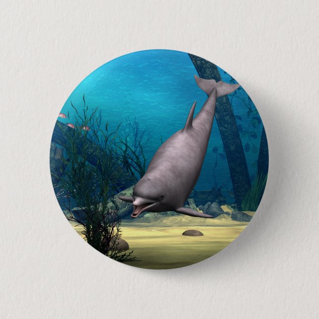 Badge Rond 5 Cm Dauphin (Devant)