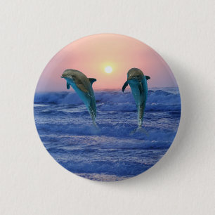 Badge Rond 5 Cm Dauphin de Bottlenose au lever de soleil