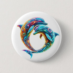 Badge Rond 5 Cm Dauphins colorés et adorables