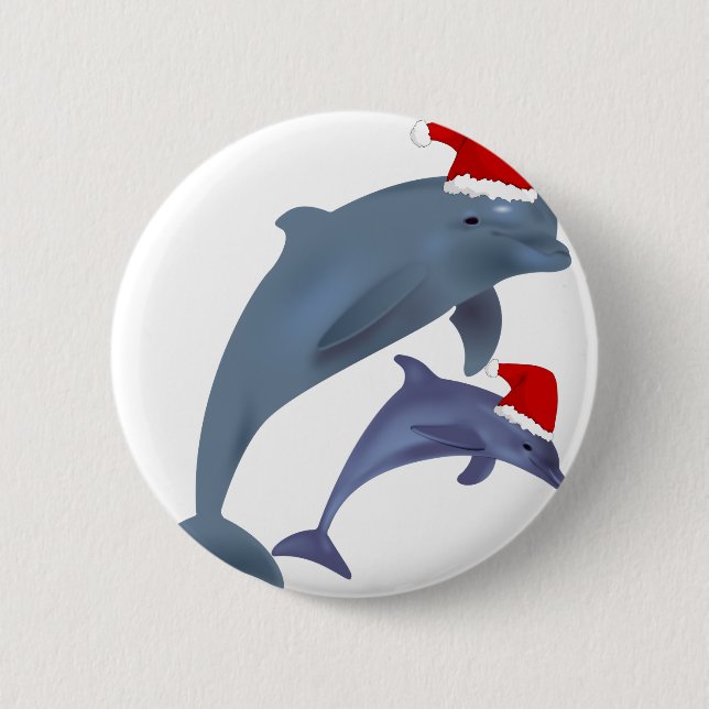 Badge Rond 5 Cm Dauphins de père Noël (Devant)