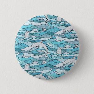 Badge Rond 5 Cm Dauphins de verre tendu de l'océan bleu
