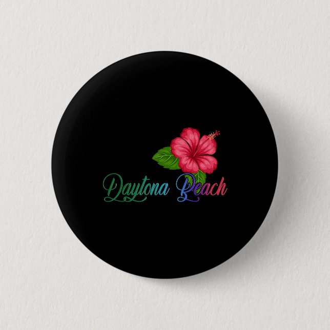 Badge Rond 5 Cm Daytona Beach Floride Hibiscus Fleur (Devant)