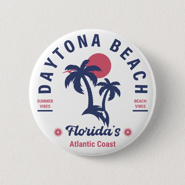 Badge Rond 5 Cm Daytona Beach Floride Palmiers Souvenirs 60s (Devant)