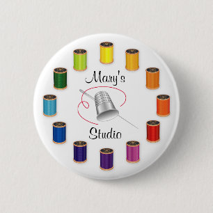 Badge Rond 5 Cm Dé, aiguille et fils de couture