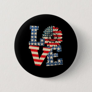 Badge Rond 5 Cm De Juillet Love Tournesol Patriotique Drapeau Amér