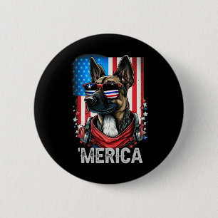 Badge Rond 5 Cm De Juillet Patriotique Belge Malinois Chien Merica