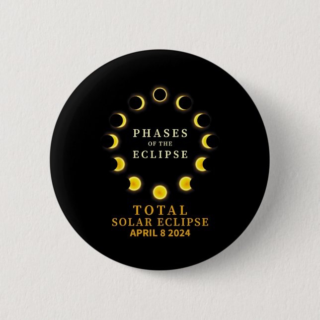 Badge Rond 5 Cm De L'Éclipse Solaire Totale 8 Avril (Devant)