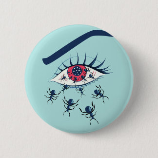 Badge Rond 5 Cm De Red Eye déplaisant étrange avec l'horreur de
