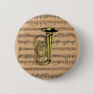 Badge Rond 5 Cm ~ de tuba avec l'arrière - plan de musique de