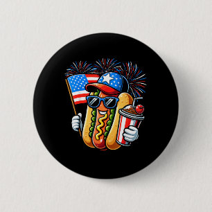 Badge Rond 5 Cm Déclaration d'indépendance du 4 juillet Hotdog Pat