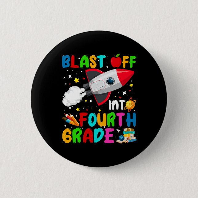 Badge Rond 5 Cm Décollage en 4e année Fusée Espace Extérieur T de  (Devant)