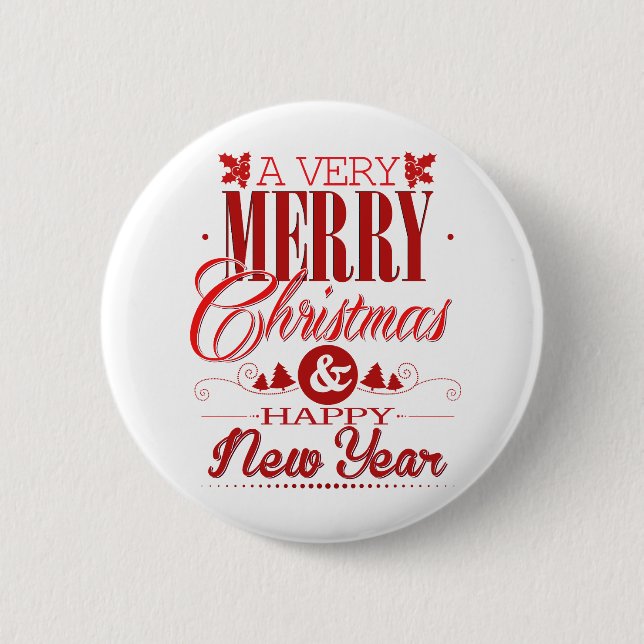 Badge Rond 5 Cm Décor de Noël rouge et blanc (Devant)