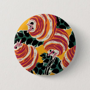 Badge Rond 5 Cm Décor floral Art déco jaune moutarde et orange