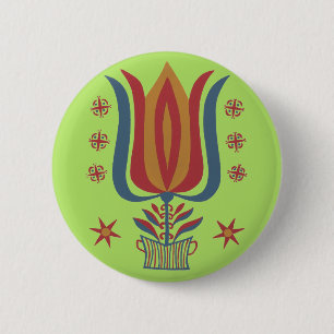 Badge Rond 5 Cm Décor floral de tulipes d'art folklorique américai