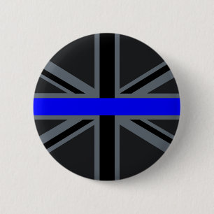 Badge Rond 5 Cm Décor Union Jack de Ligne Bleue Mince