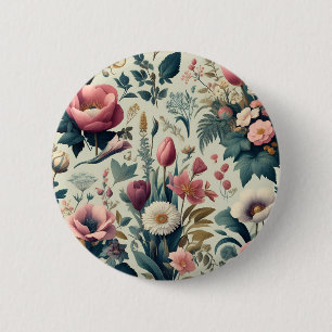 Badge Rond 5 Cm Découvrez le Motif botanique fleuri de printemps