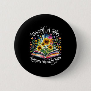Badge Rond 5 Cm Découvrez une histoire de lecture d'été 2026 fleur