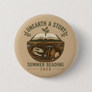 Badge Rond 5 Cm Découvrez une histoire Paléontologie Lecture estiv