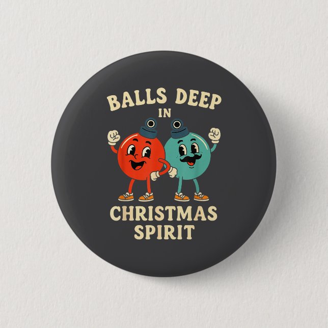 Badge Rond 5 Cm Deep In Christmas Srit Funny Retro Holiday Humor  (Devant)