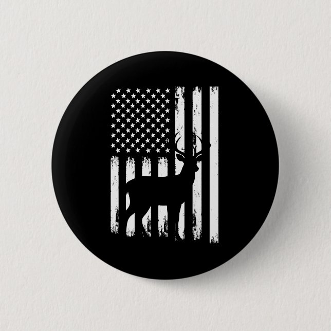 Badge Rond 5 Cm Deer Hunting Hunter Camo Usa American Flag Patriot (Devant)