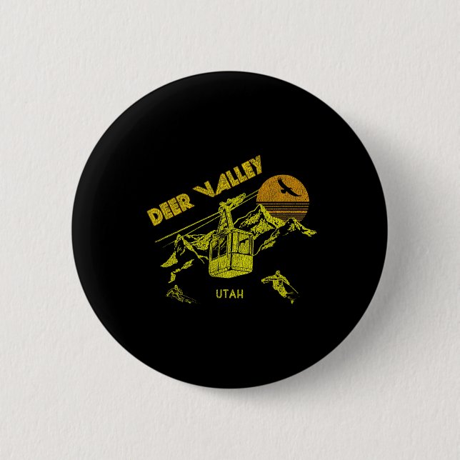 Badge Rond 5 Cm Deer Valley Utah Retro Skiing Tee (Devant)