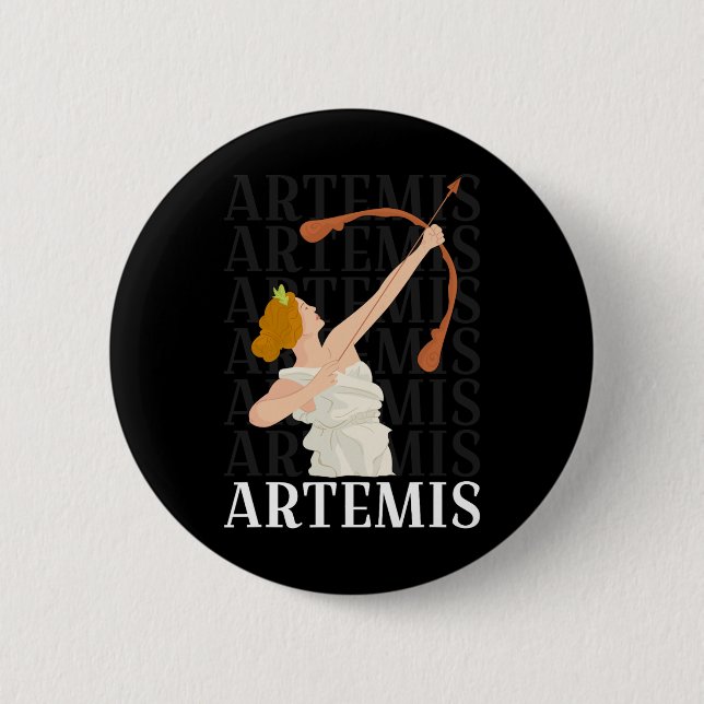 Badge Rond 5 Cm Déesse Artémis De La Chasse Et Mythe Grec De La Lu (Devant)
