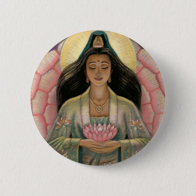 Badge Rond 5 Cm Déesse de Kuan Yin de compassion (Devant)