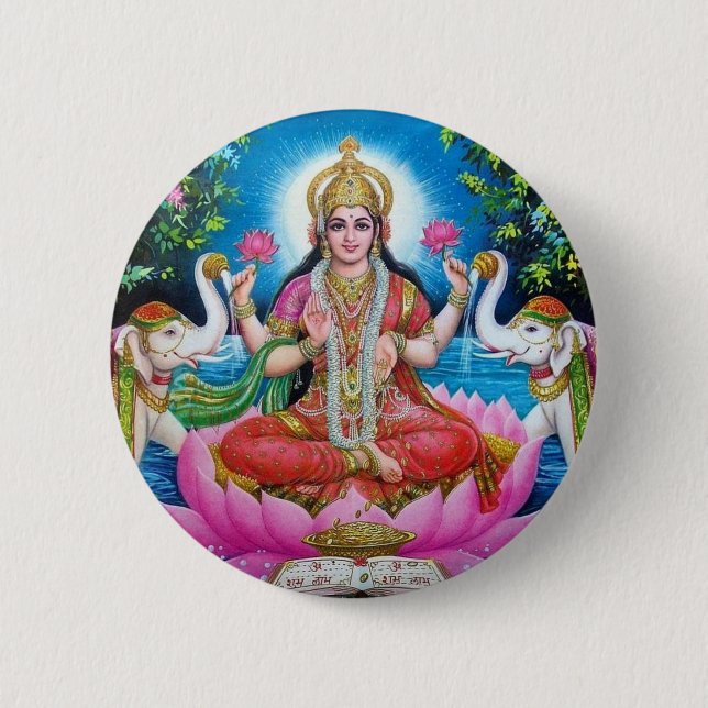 Badge Rond 5 Cm Déesse de Lakshmi de l'amour, de la prospérité, et (Devant)