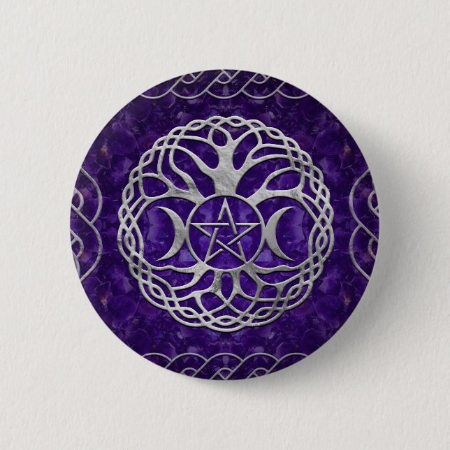 Badge Rond 5 Cm Déesse triple avec pentagramme et arbre de vie (Devant)