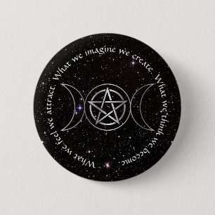 Badge Rond 5 Cm Déesse triple Lune Wicca Pentacle