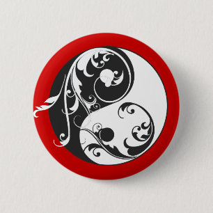 Badge Rond 5 Cm Défilement Yin & Yang (noir)