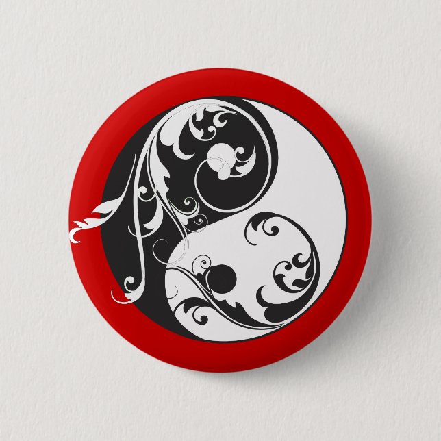 Badge Rond 5 Cm Défilement Yin & Yang (noir) (Devant)