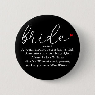 Badge Rond 5 Cm Définition de la mariée de script, douche de maria