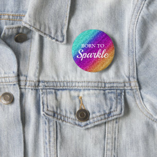 Badge Rond 5 Cm Dégradé arc-en-ciel scintillant pailleté Né pour b