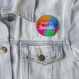 Badge Rond 5 Cm Dégradé arc-en-ciel scintillant Paillettes Née pou